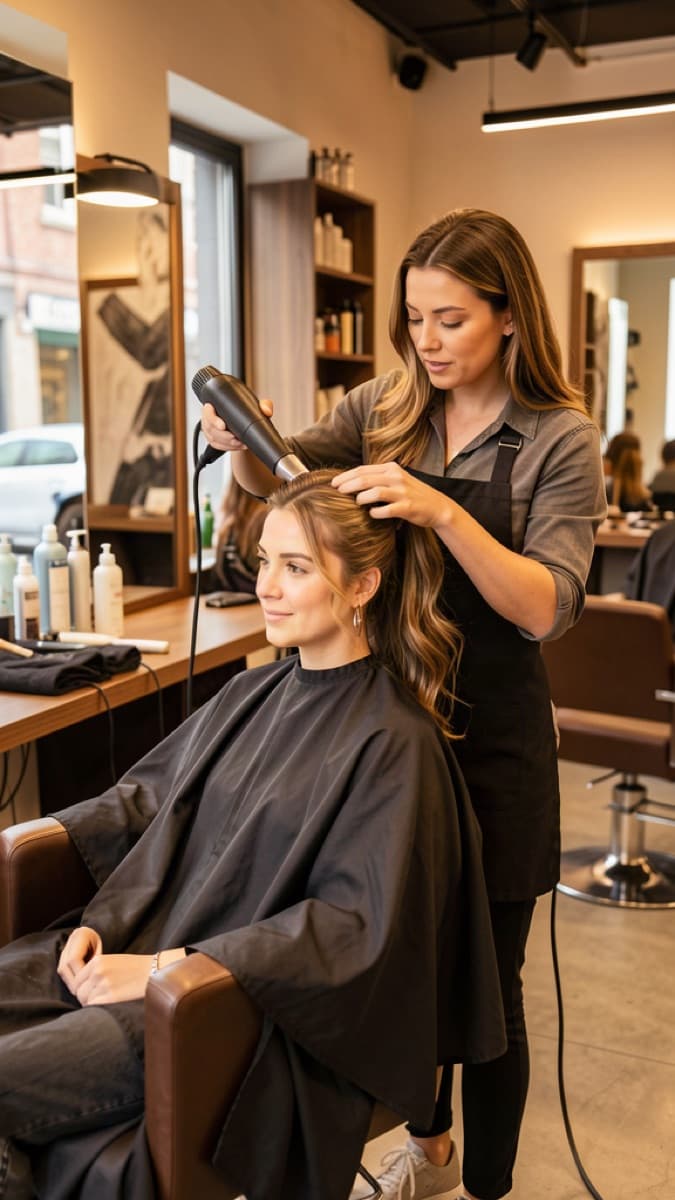 Rebecca styling a client's hair